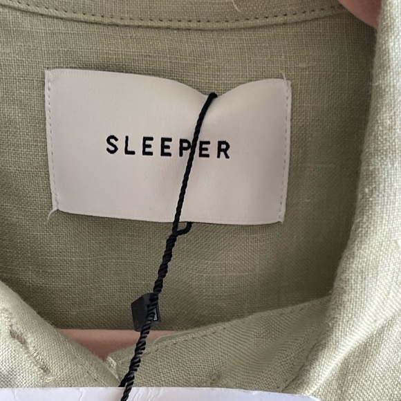 NWT Sleeper Green Safari Cropped 100% Linen Shirt - Picture 6 of 10